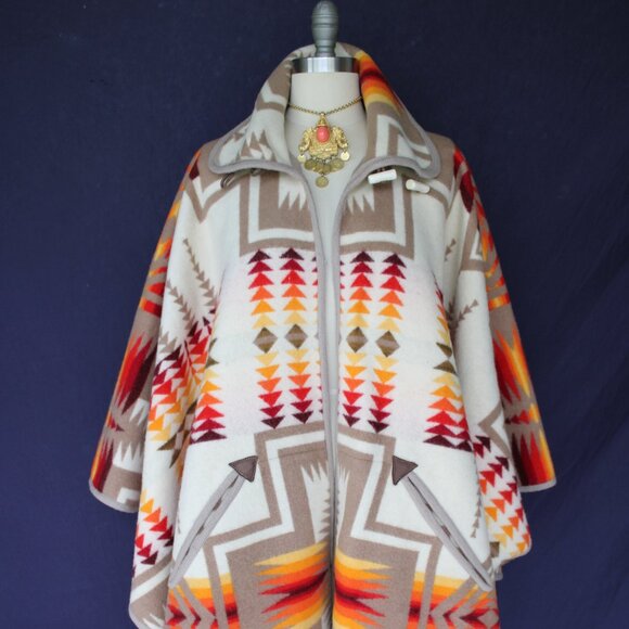 SOLD Pendleton chief Joseph wool blanket cape wrap jacket Aztec tribal coat - Picture 8 of 12